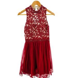CITY TRIANGLES Women's Red Zippered Mini Lacy Party‎ Dress Juniors 3 Formal